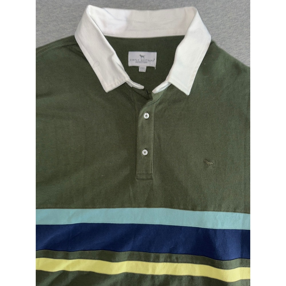Simply Southern Mens Olive Green Striped Rugby Shirt Size XXL Preppy Collegiate